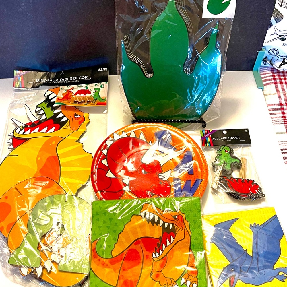 Dinosaur birthday party decor.  Remember Party City out of business!!!